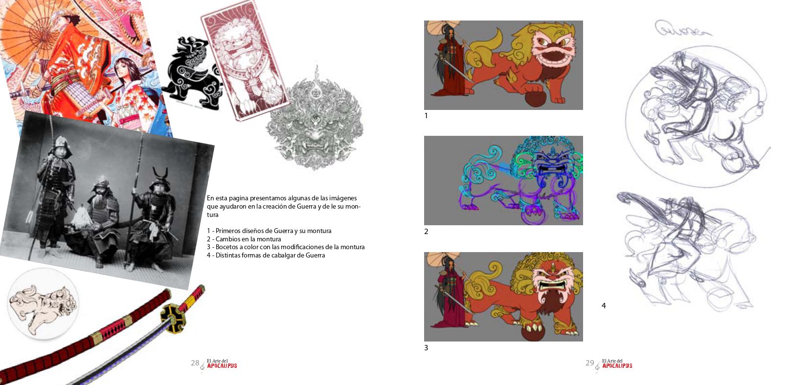 Doble página, búsqueda de inspiración y bocetos para guerra
